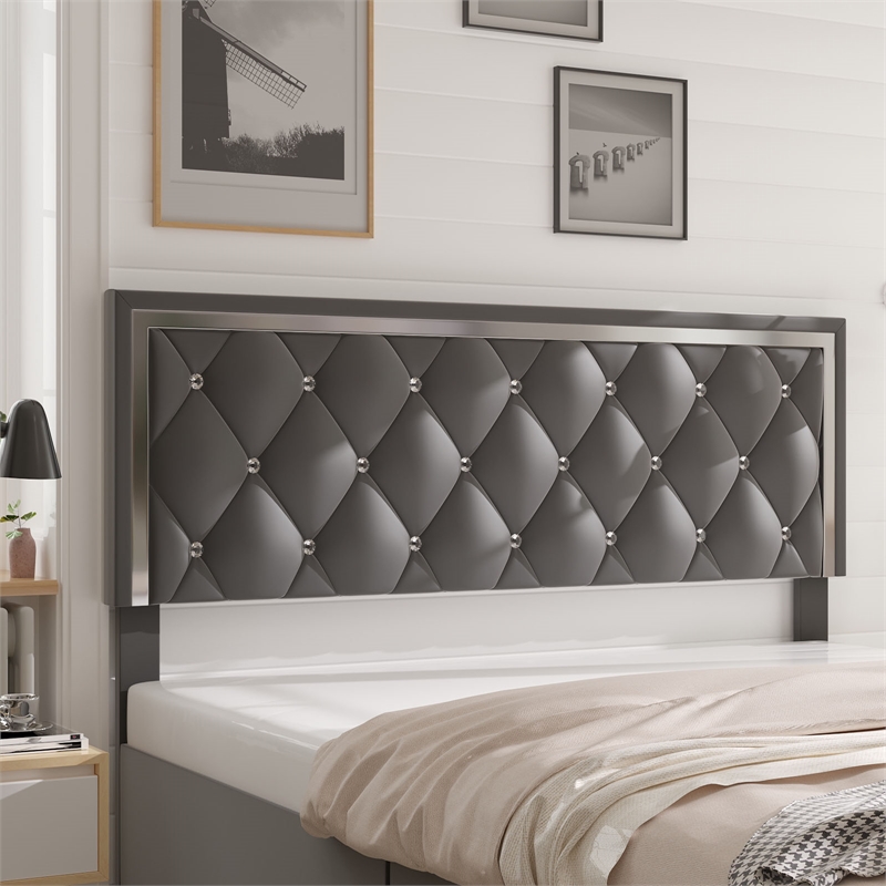 Home Square 2-Piece Set with Double Dresser & King Size Platform Bed in Gray