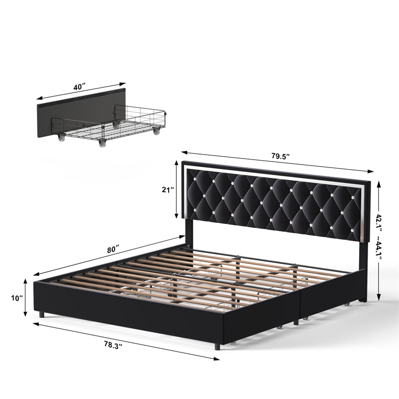Home Square 3-Piece Set with Platform King Bed & 2 Nightstands in Black