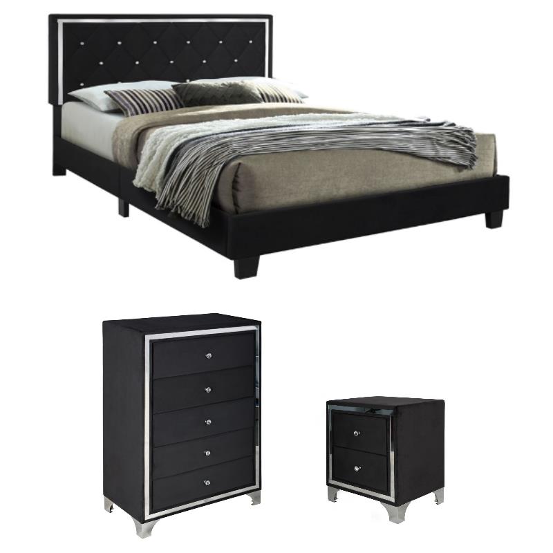 Home Square 3-Piece Set with King Platform Bed & Chest & Nightstand in Black
