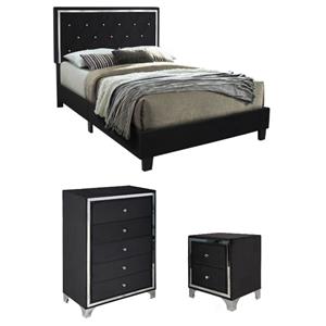 Home Square 3-Piece Set with Queen Platform Bed & Chest & Nightstand in Black