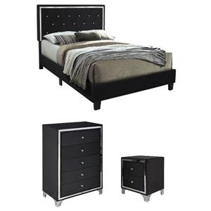 Home Square 3-Piece Set with Full Platform Bed & Chest & Nightstand in Black