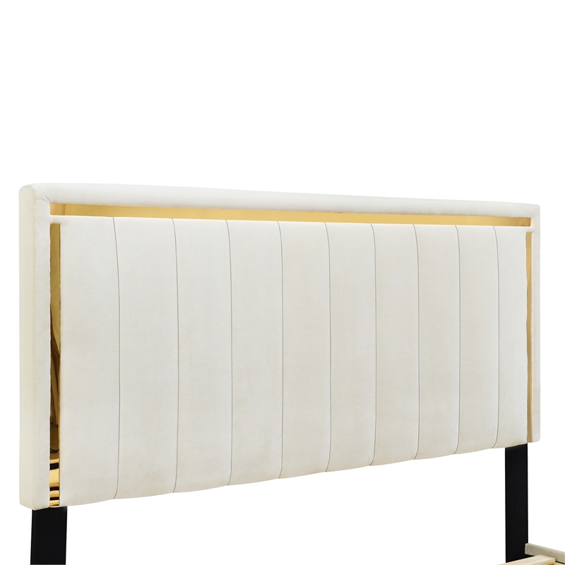 Home Square 2-Piece Set with Upholstered Queen Bed and 5 Drawer Chest in Cream