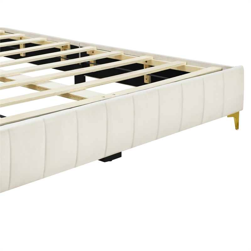 Home Square 2-Piece Set with Upholstered Queen Bed and 5 Drawer Chest in Cream
