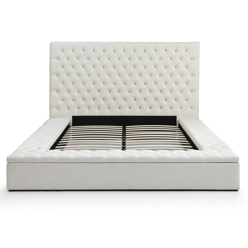 Home Square 2-Piece Set with Platform King Bed and 5 Drawer Chest in Cream
