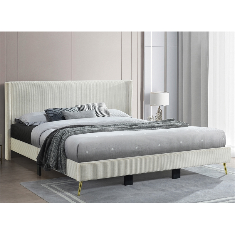Home Square 2-Piece Set with Platform King Bed & 5 Drawer Chest in Cream