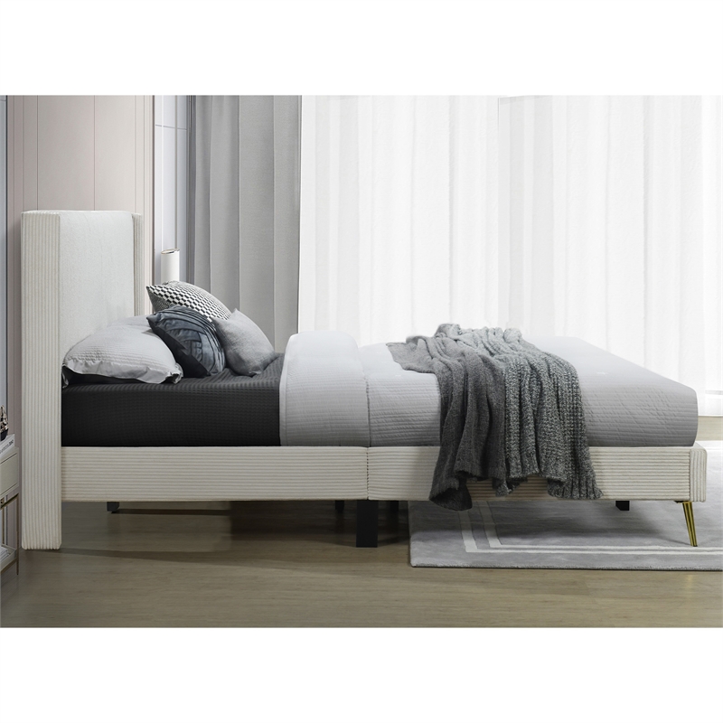 Home Square 2-Piece Set with Platform King Bed & 5 Drawer Chest in Cream