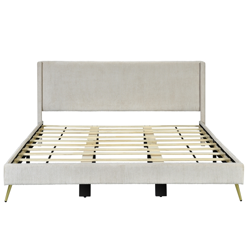 Home Square 2-Piece Set with Platform King Bed & 5 Drawer Chest in Cream
