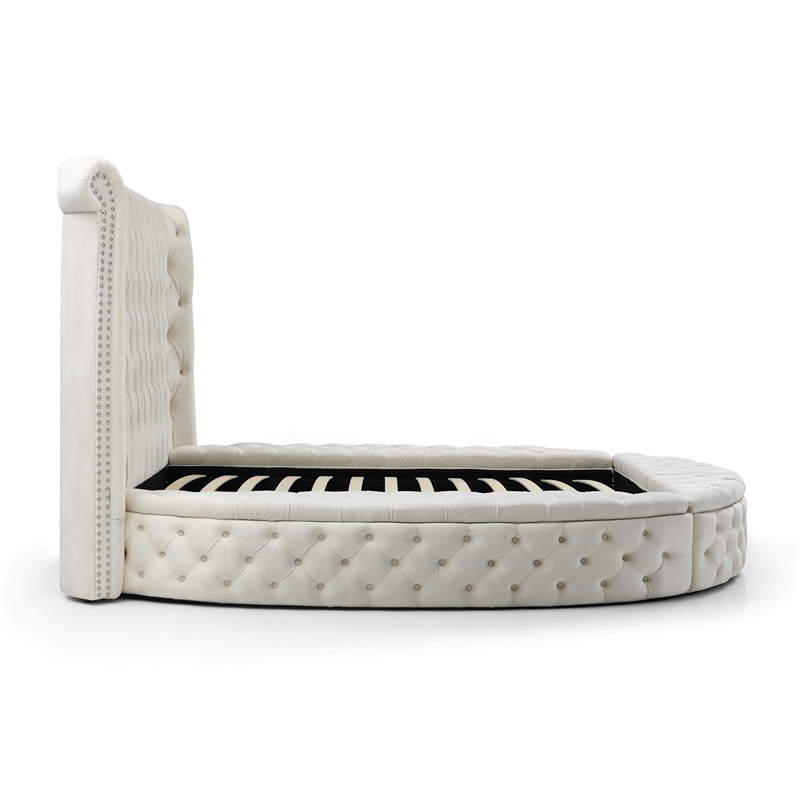 Home Square 2-Piece Set with Upholstered King Bed & 5 Drawer Chest in Cream