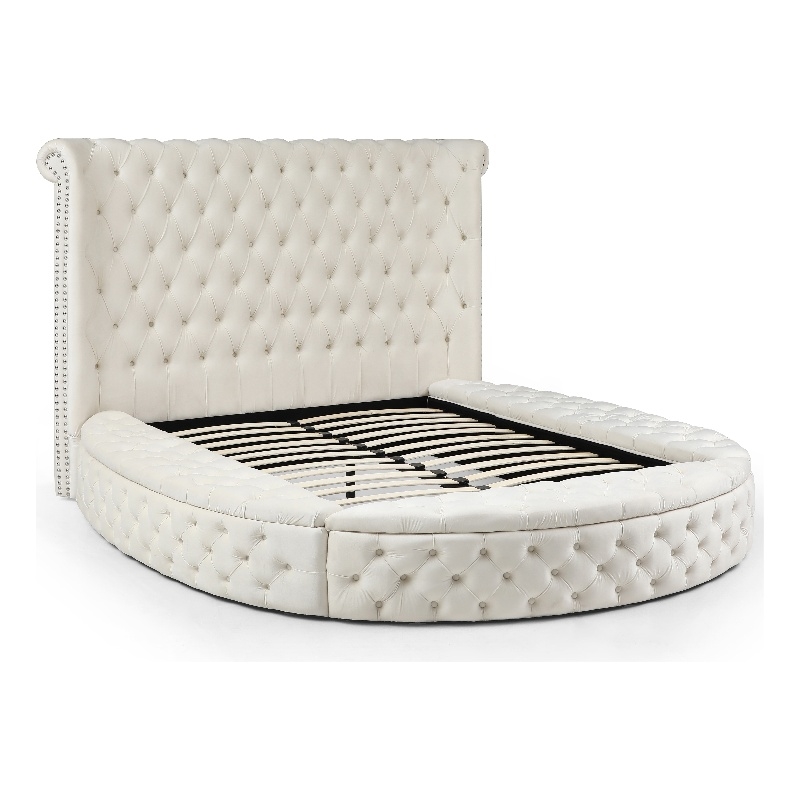 Home Square 2-Piece Set with Upholstered King Bed & 5 Drawer Chest in Cream