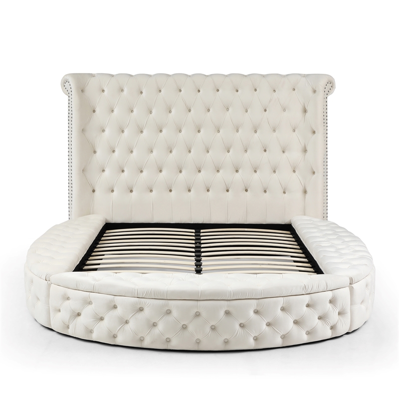 Home Square 2-Piece Set with Upholstered King Bed & 5 Drawer Chest in Cream