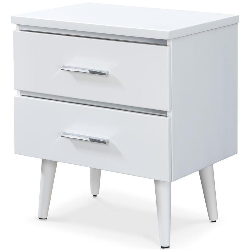Home Square Two Deep Drawer Side Table in White Finish - Set of 2
