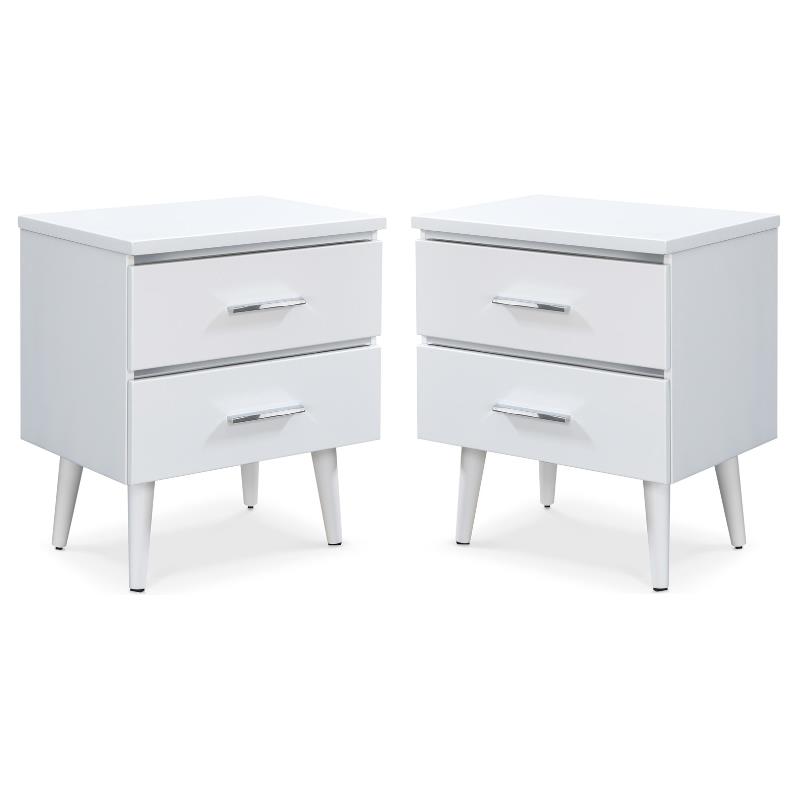 Home Square Two Deep Drawer Side Table in White Finish - Set of 2