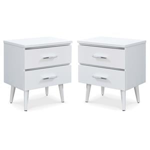 Home Square Two Deep Drawer Side Table in White Finish - Set of 2