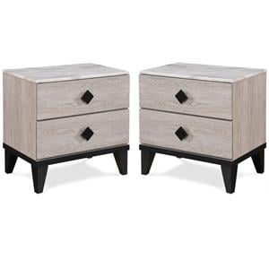 Home Square 2 Drawer Wood Nightstand in Beige Finish - Set of 2