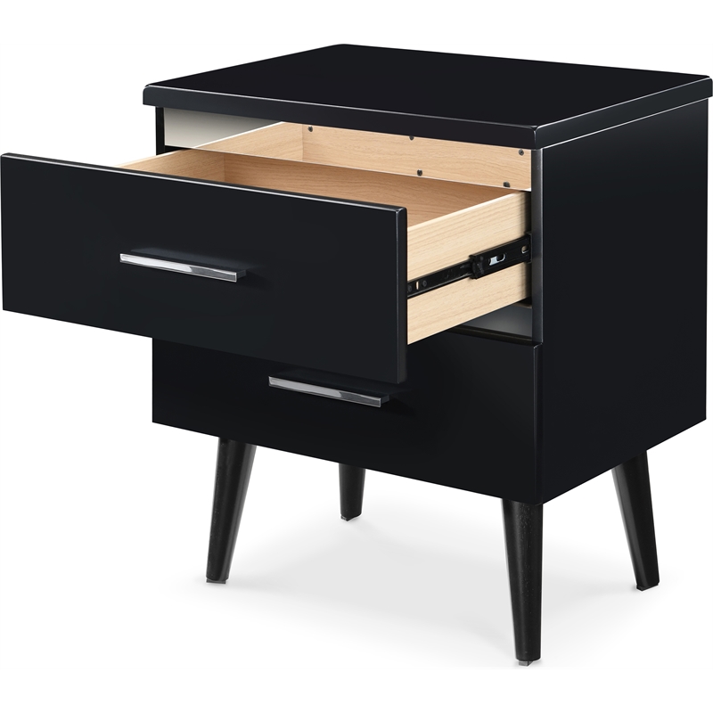 Home Square Two Deep Drawer Side Table in Black Finish - Set of 2