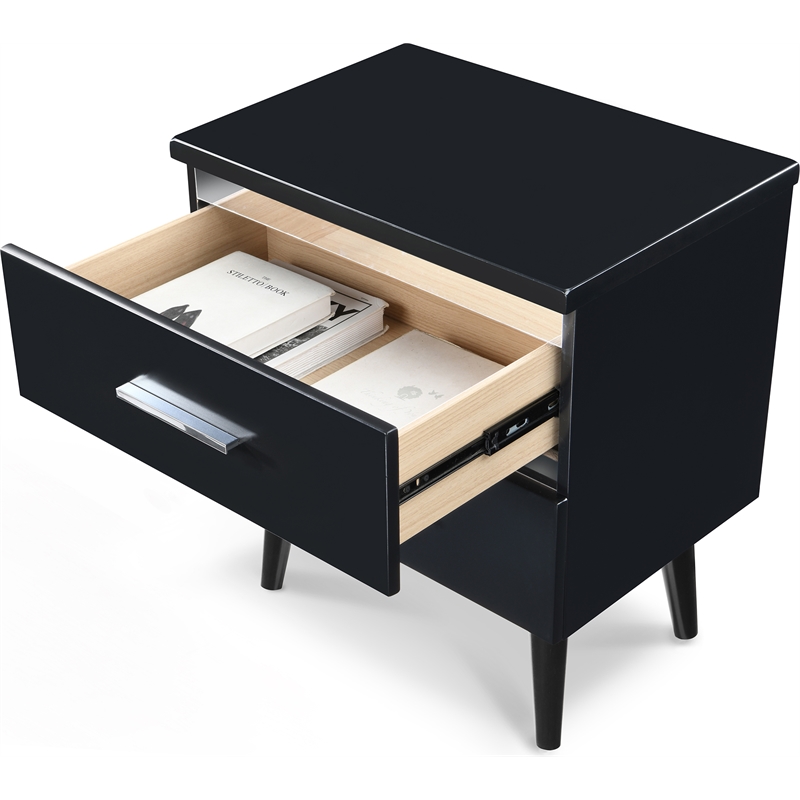 Home Square Two Deep Drawer Side Table in Black Finish - Set of 2