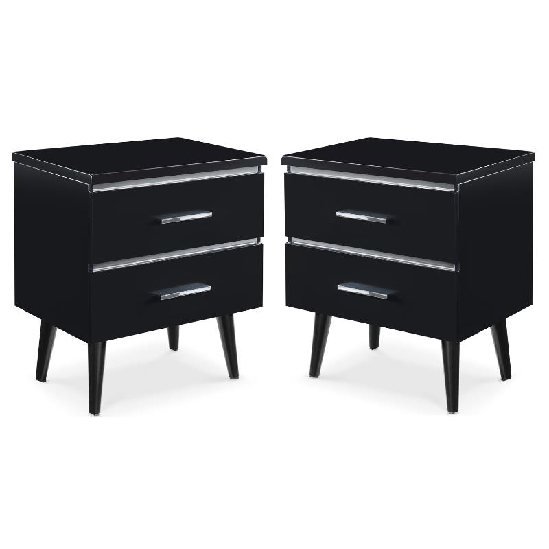 Home Square Two Deep Drawer Side Table in Black Finish - Set of 2