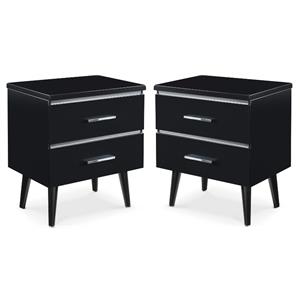 Home Square Two Deep Drawer Side Table in Black Finish - Set of 2