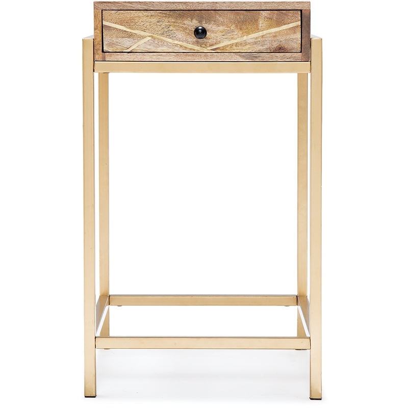 Home Square Modern Living Room Accent Table in Beige and Gold - Set of 2