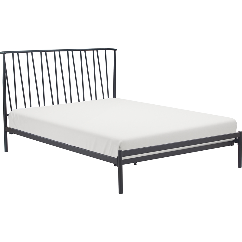 Home Square 2-Piece Set with Side Table and Metal Queen Bed in White & Black