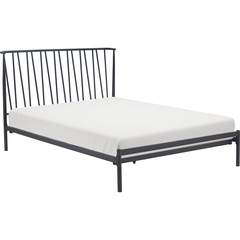 Home Square 3-Piece Set with 2 Side Tables and Metal Queen Bed in Black