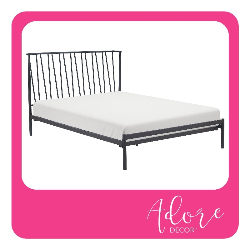 Home Square 2-Piece Set with Side Table and Metal Queen Bed in Black