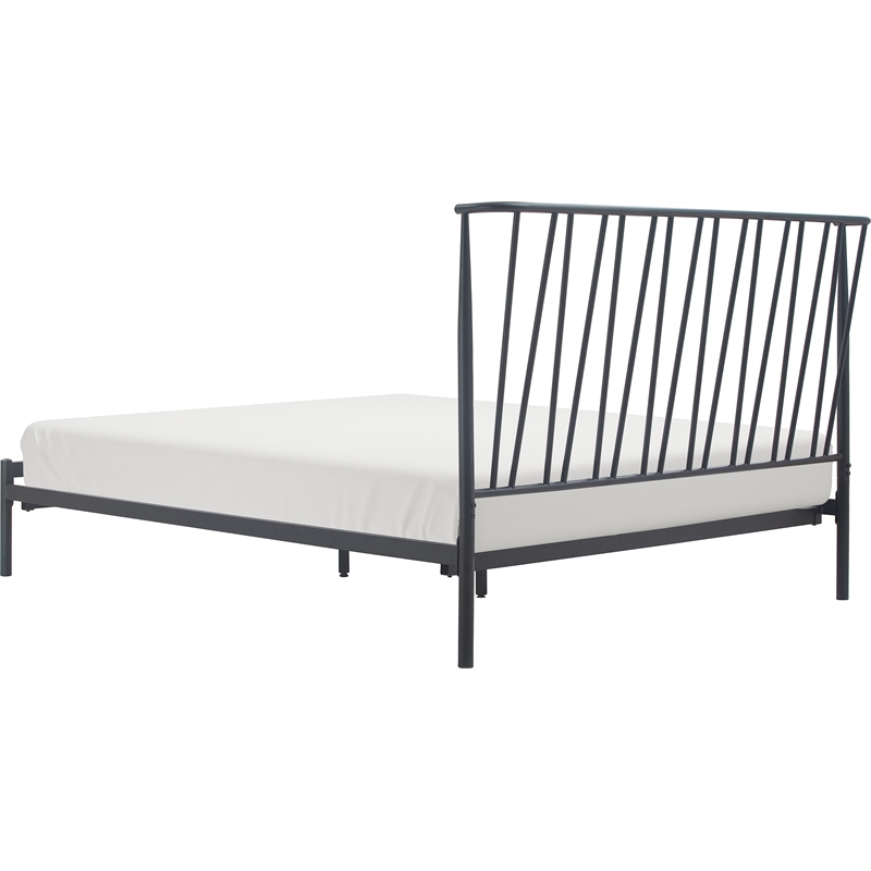 Home Square 2-Piece Set with Side Table and Metal Queen Bed in Black