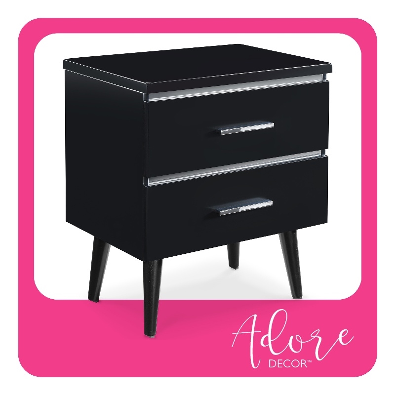 Home Square 2-Piece Set with Side Table and Metal Queen Bed in Black
