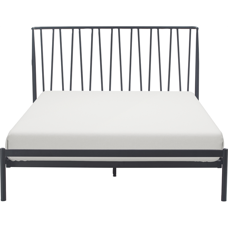 Home Square 2-Piece Set with Side Table and Metal Queen Bed in Black