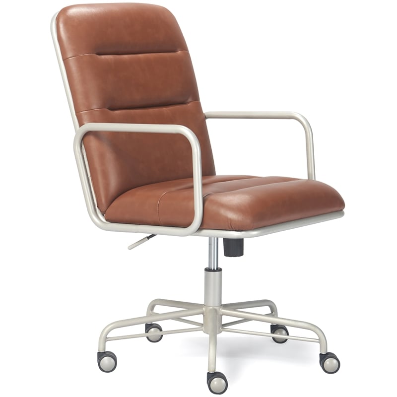 Home Square 2-Piece Set with Leather Chair and Writing Desk in Brown