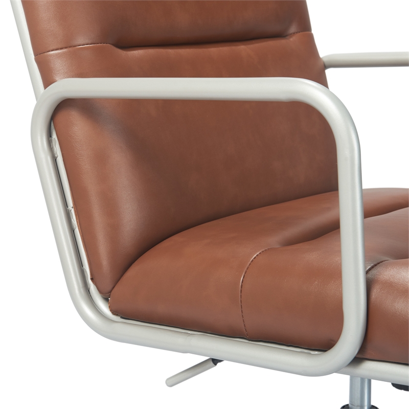 Home Square 2-Piece Set with Leather Chair and Writing Desk in Brown