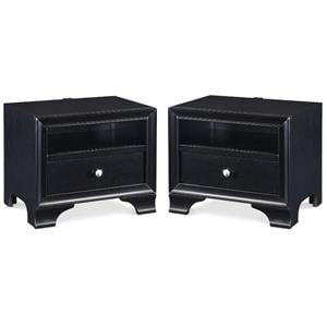 Home Square 1 Drawer Nightstand with USB in Black Finish - Set of 2