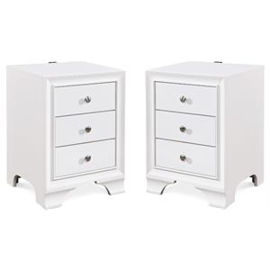 Home Square 3 Drawer Nightstand with USB in White Finish - Set of 2