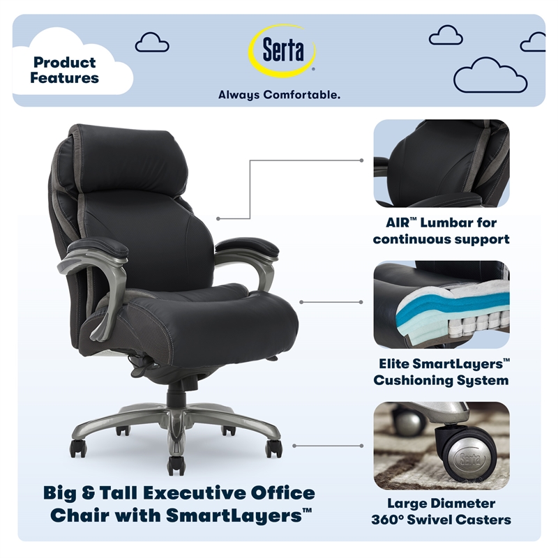 Home Square 2-Piece Set with Adjustable Standing Desk and Tall Executive Chair