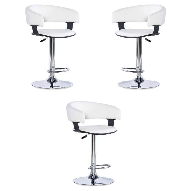 Home Square Curved Back Metal Adjustable Barstool in White - Set of 3