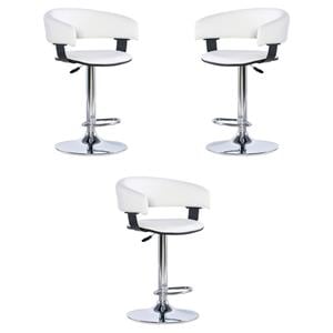 Home Square Curved Back Metal Adjustable Barstool in White - Set of 3
