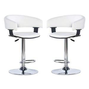 Home Square Curved Back Metal Adjustable Barstool in White - Set of 2