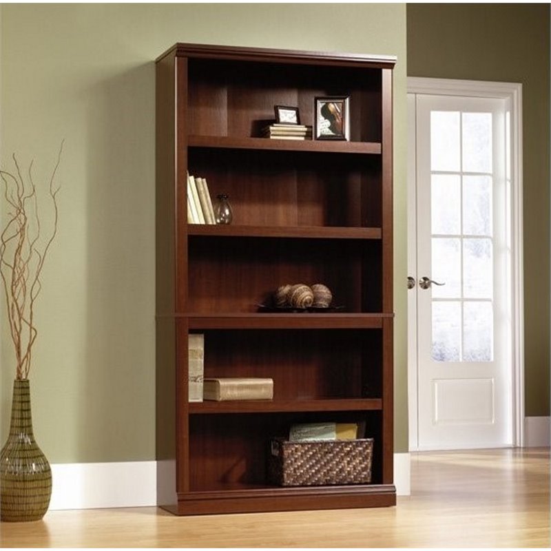 Home Square Engineered Wood 5 Shelf Bookcase in Select Cherry - Set of 2