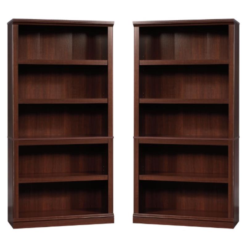 Home Square Engineered Wood 5 Shelf Bookcase in Select Cherry - Set of 2