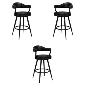 Home Square 30&quot Modern Faux Leather Barstool in Vintage Black - Set of 3