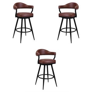 Home Square 30&quot Modern Faux Leather Barstool in Black & Coffe Brown - Set of 3