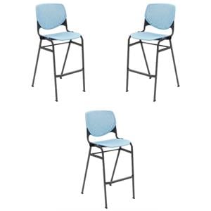 Home Square Steel Frame Barstool in Sky Blue and Black - Set of 3