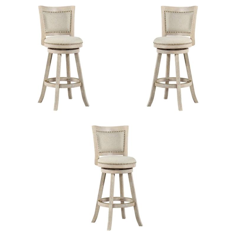 Home Square Swivel Rubberwood Barstool in Ivory Wire Brush - Set of 3