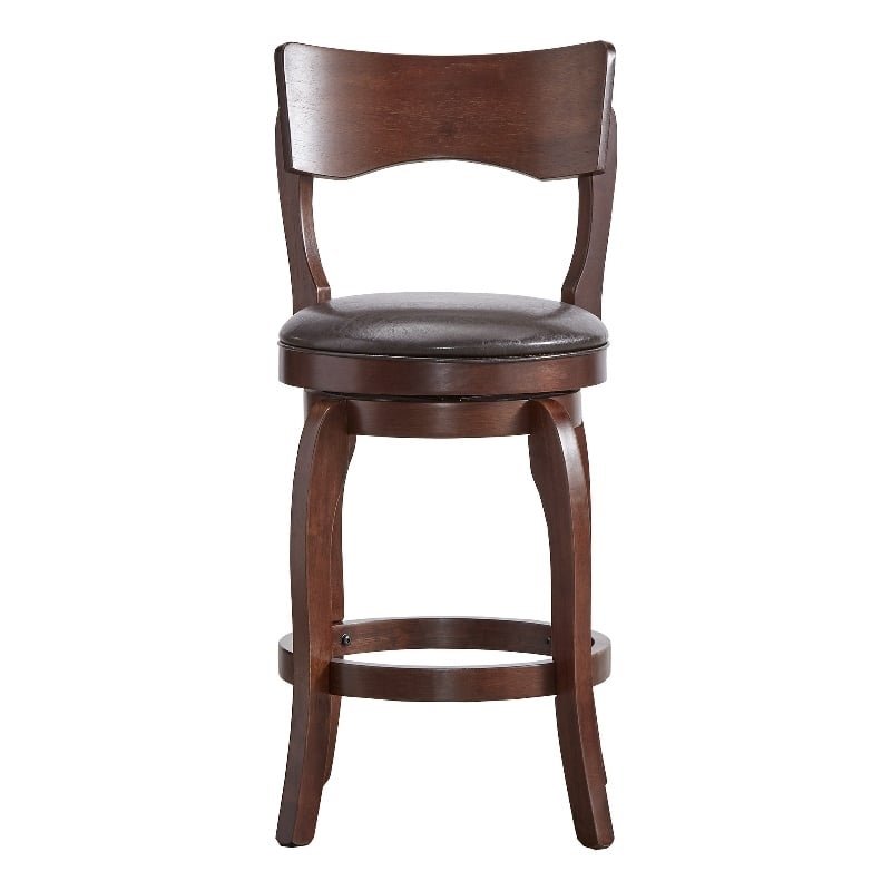 Home Square Swivel Faux Leather Counter Height Barstool in Brown - Set of 3