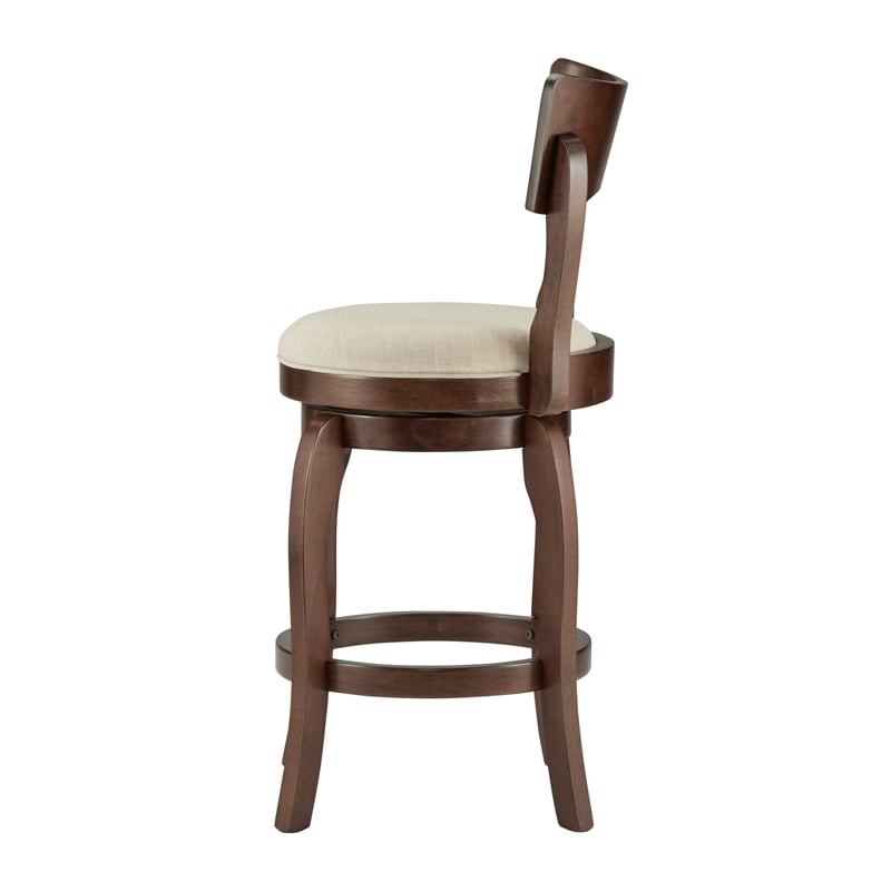 Home Square Swivel Linen Counter Height Barstool in Beige - Set of 3