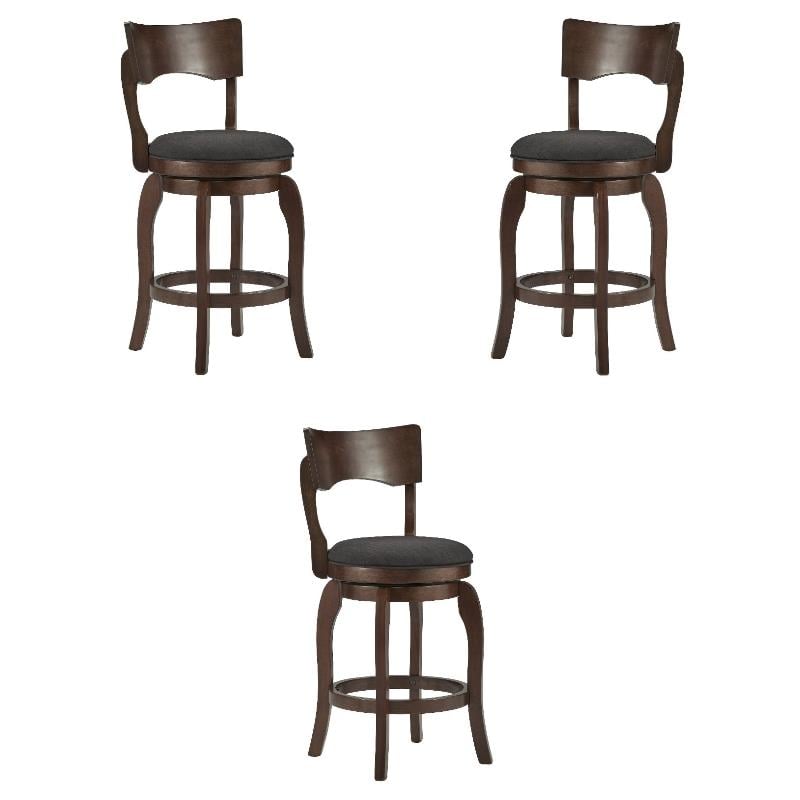 Home Square Swivel Linen Counter Height Barstool in Dark Gray - Set of 3