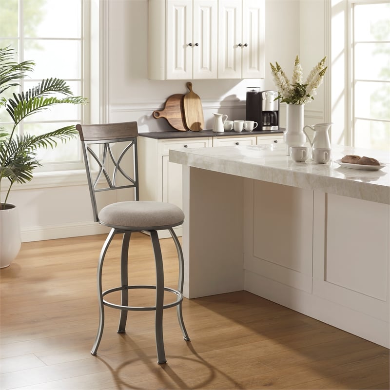 Home Square Metal Swivel Barstool in Pewter Finish - Set of 3
