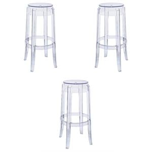 Home Square Plastic Barstool with Acrylic Seat in Clear - Set of 3