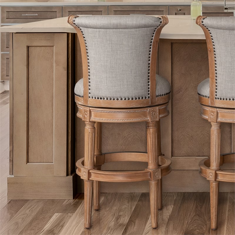 Home Square Wood Bar Height Swivel Barstool in Weathered Oak - Set of 3
