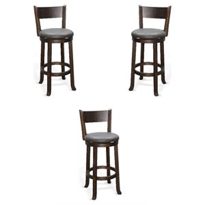 Home Square 30&quot Swivel Solid Wood Barstool in Tobacco Leaf - Set of 3